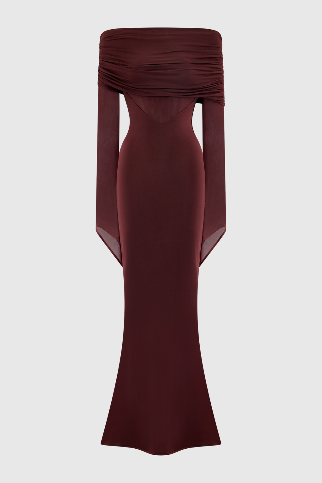 Aletris Off Shoulder Mesh Maxi Dress - Brown
