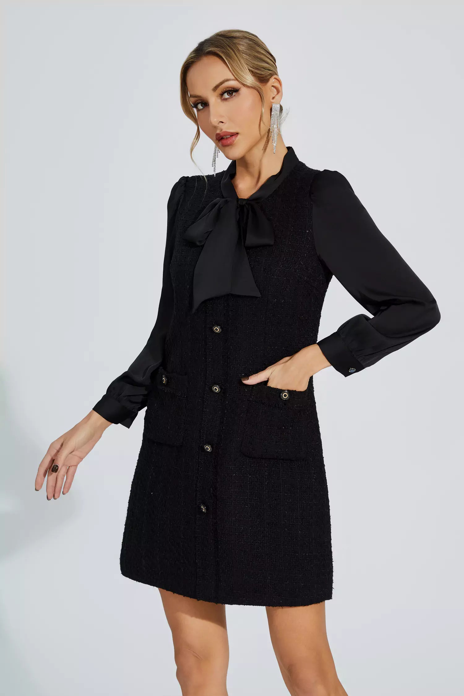 Aliya Black Bow-knot Mini Dress