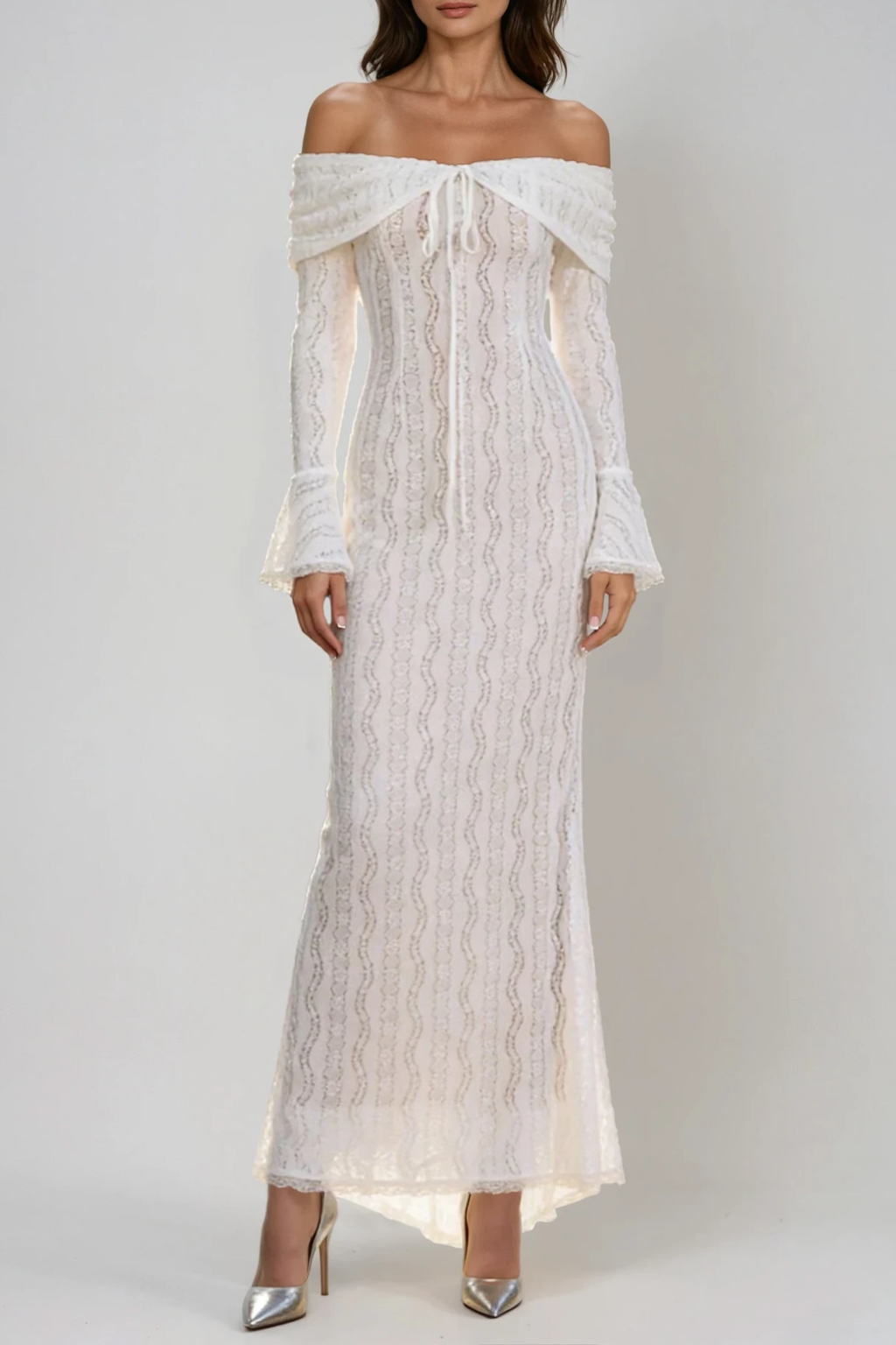 Alladitta Off Shoulder Lace Maxi Dress