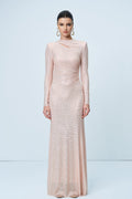 Alter Rhinestone Cutout Ruch Maxi Dress In Apricot