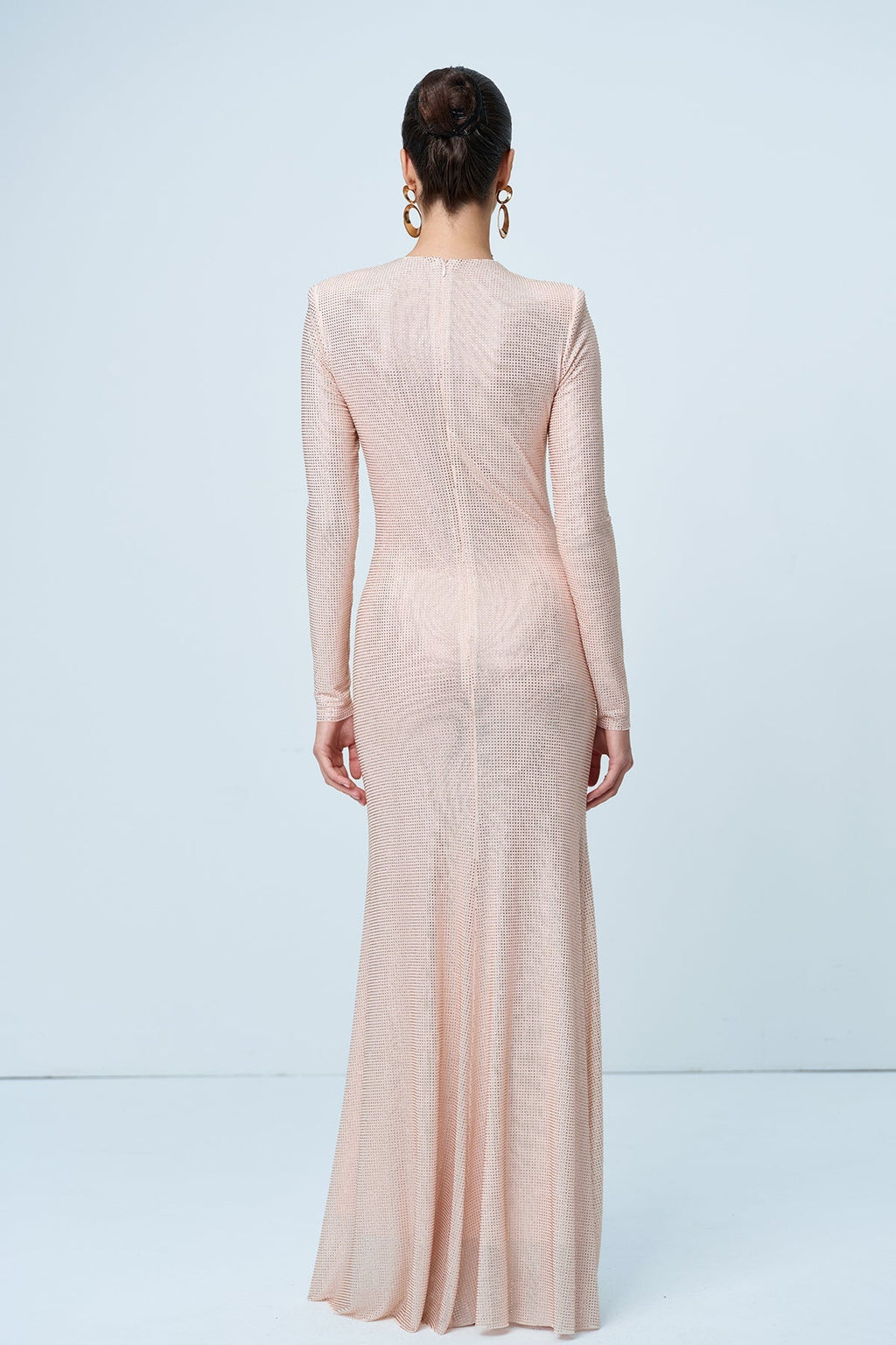 Alter Rhinestone Cutout Ruch Maxi Dress In Apricot