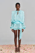 Aminah Balloon Sleeve Ruch Ruffle Mini Dress In Baby Blue