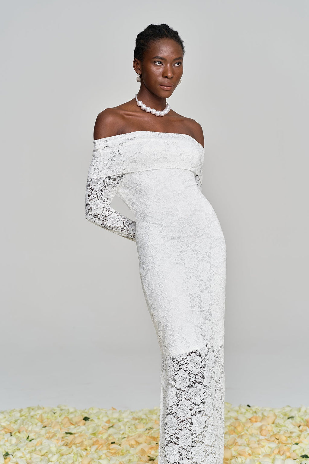 Amjad Floarl Off Shoulder Lace Maxi Dress
