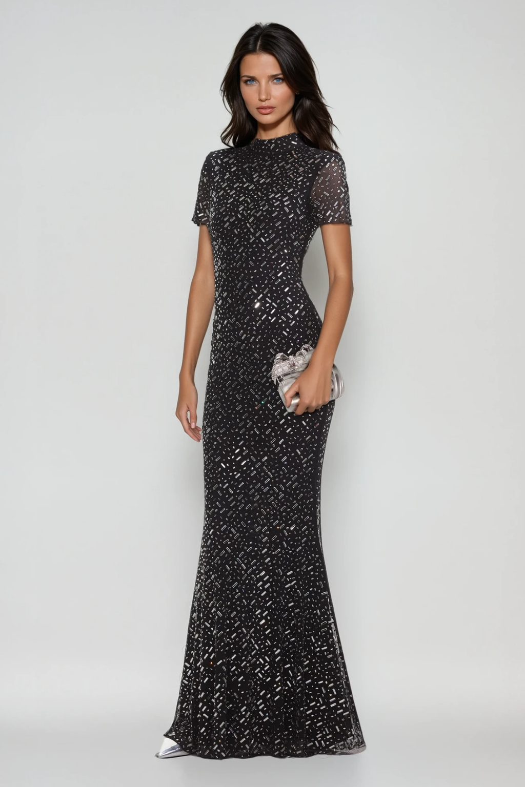 Andie Rhinestone Bodycon Short Sleeves Maxi Dress