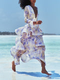 Elegant Sweet Floral Print Tiered Party Maxi Dress
