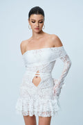 Annabelle Lace Ruffle Lace Up Cutout Mini Dress