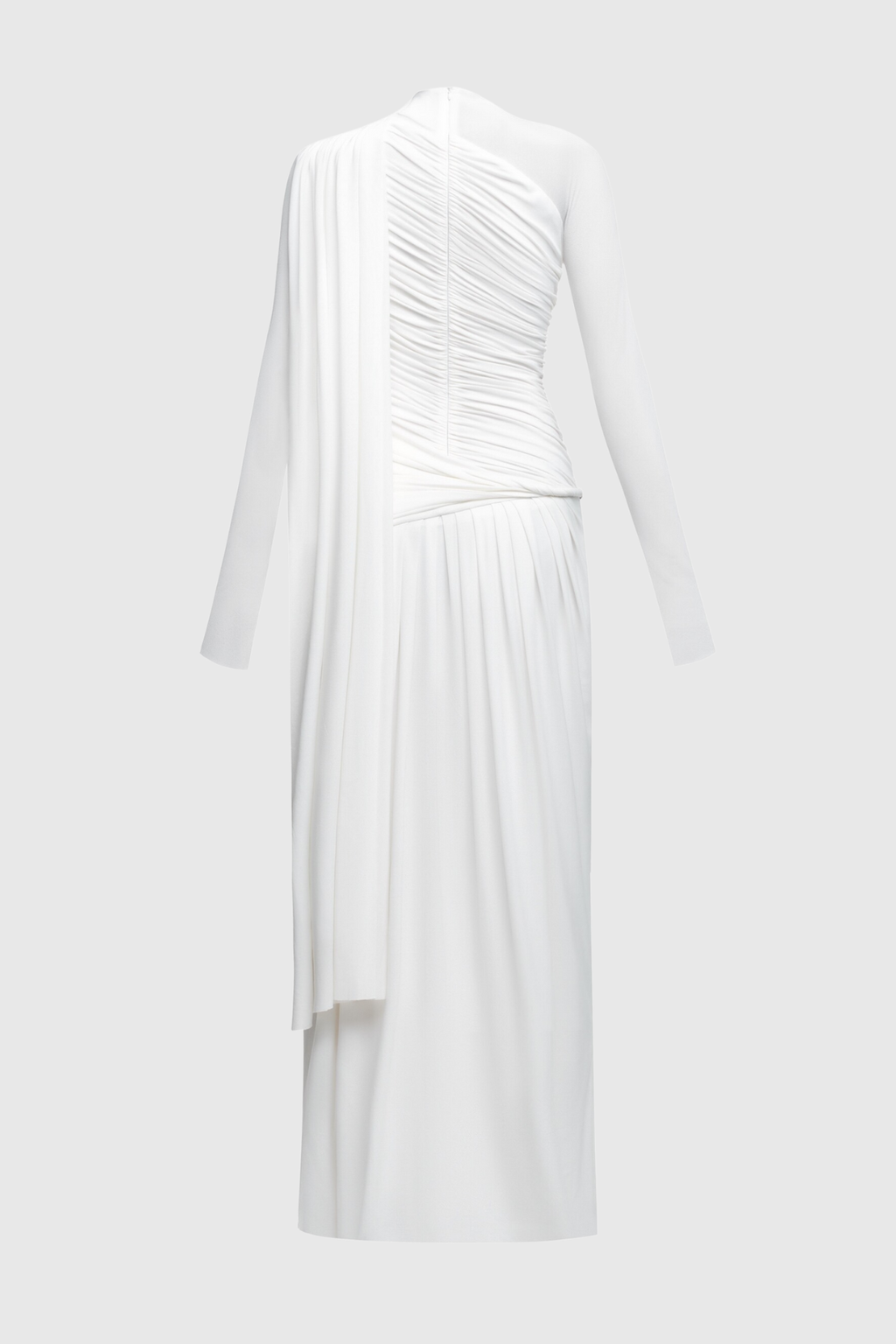 Annella Asymmetric Ruched Flap Maxi Dress - White