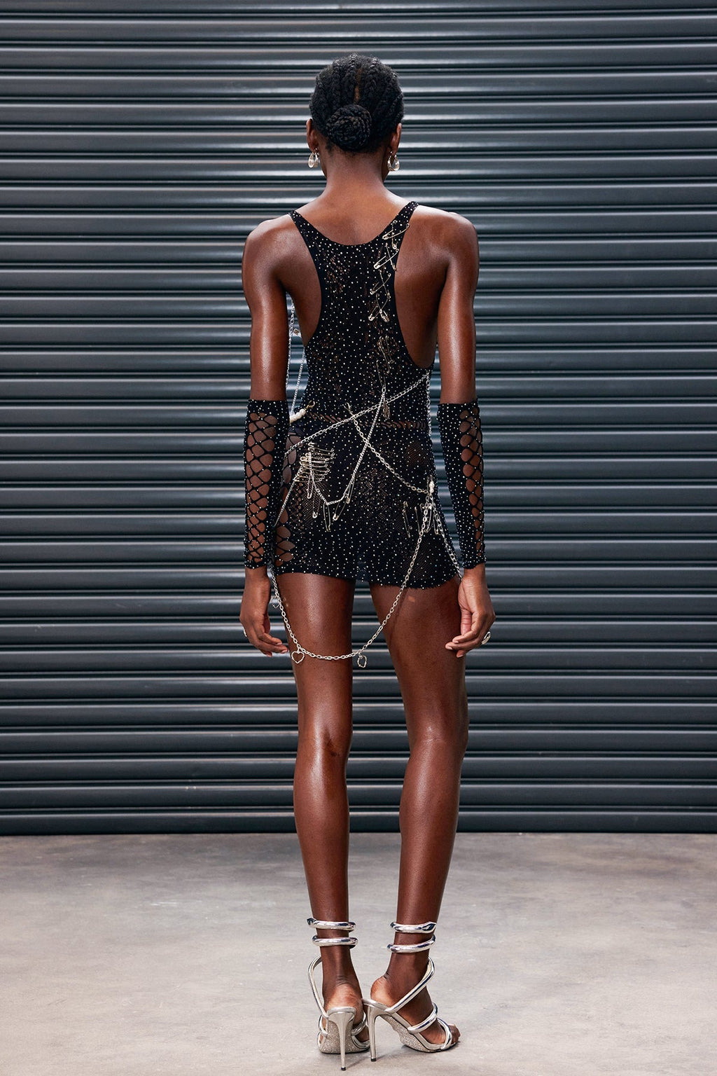 Anuja Mesh Cutout Pearl Mini Dress