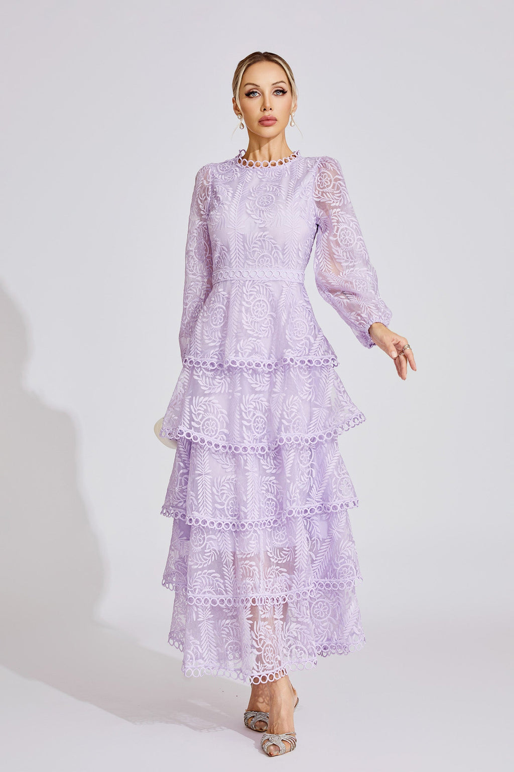 Annya Purple  Elegant Lace Maxi Dress