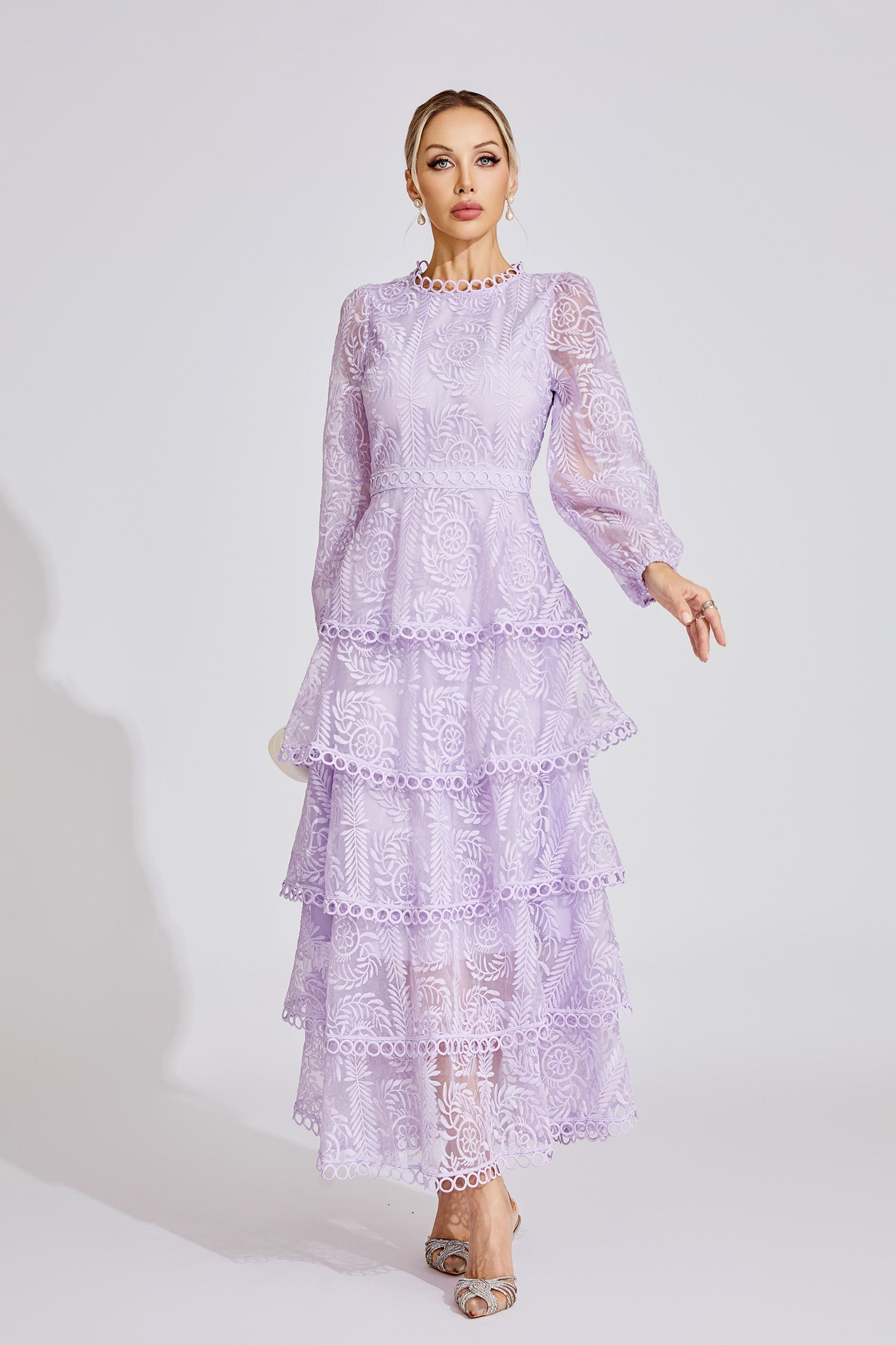Annya Purple  Elegant Lace Maxi Dress