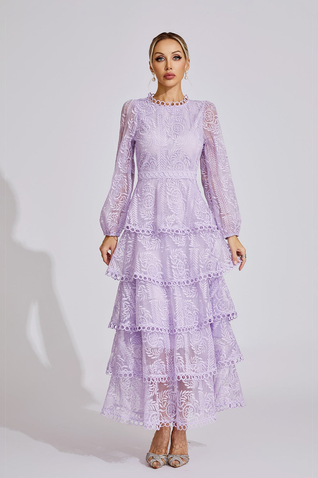 Annya Purple  Elegant Lace Maxi Dress