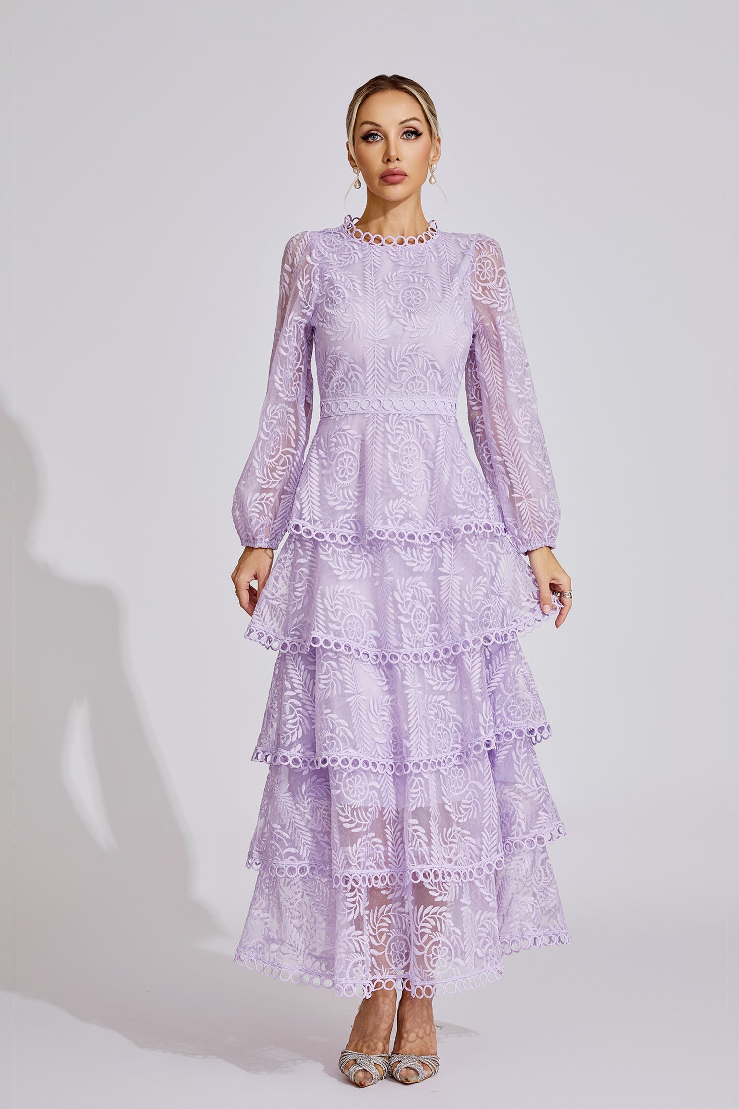 Annya Purple  Elegant Lace Maxi Dress