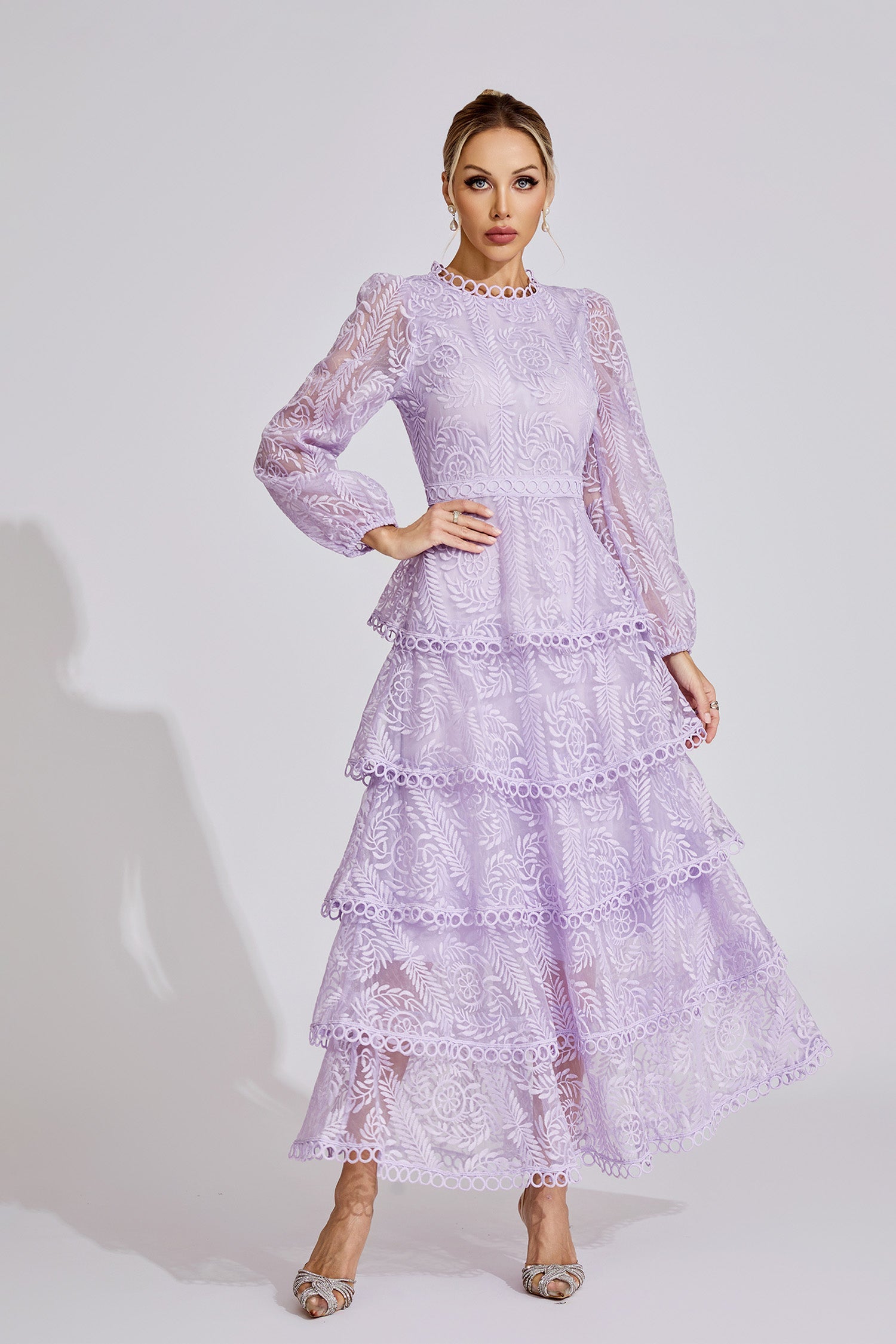 Annya Purple  Elegant Lace Maxi Dress