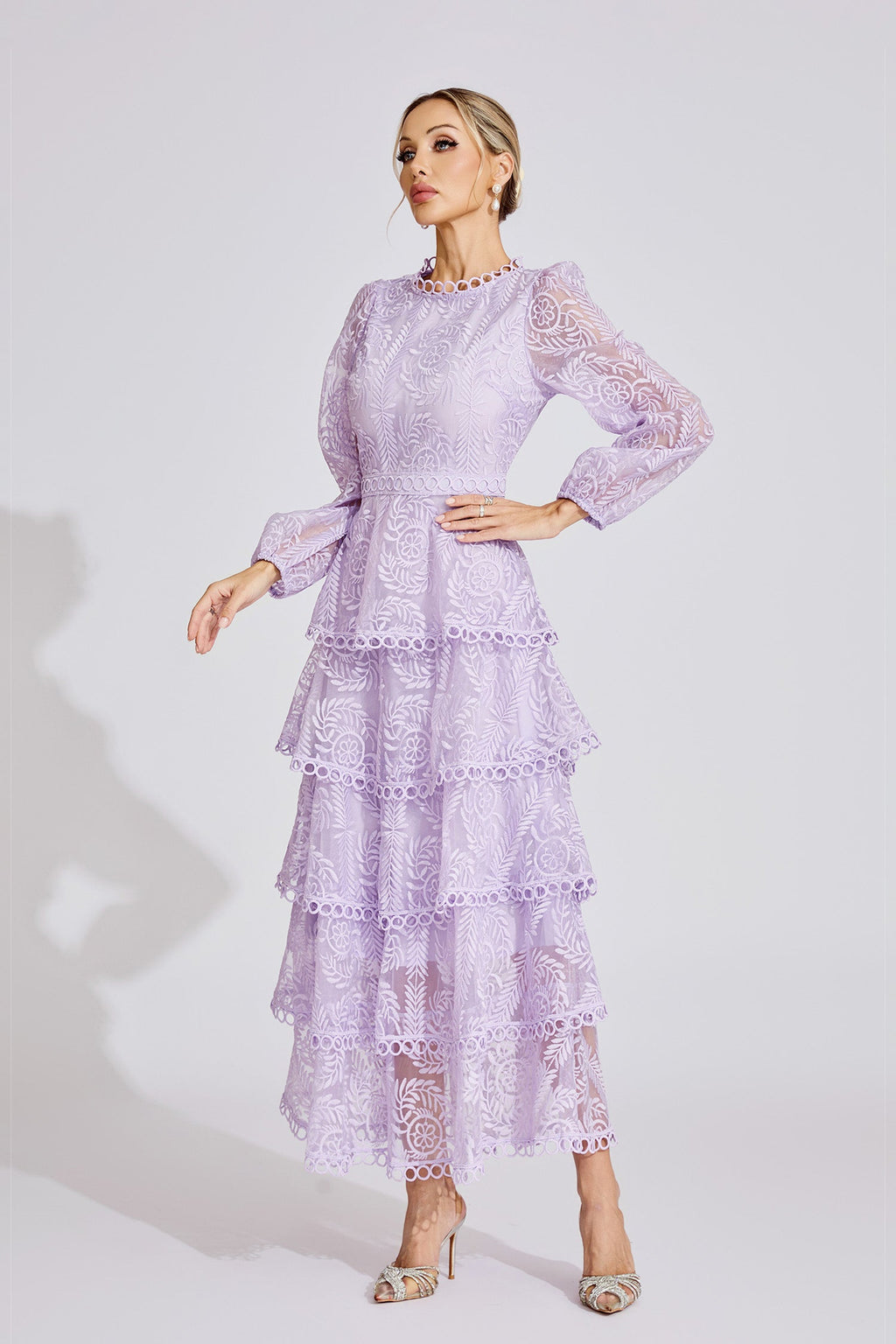 Annya Purple  Elegant Lace Maxi Dress