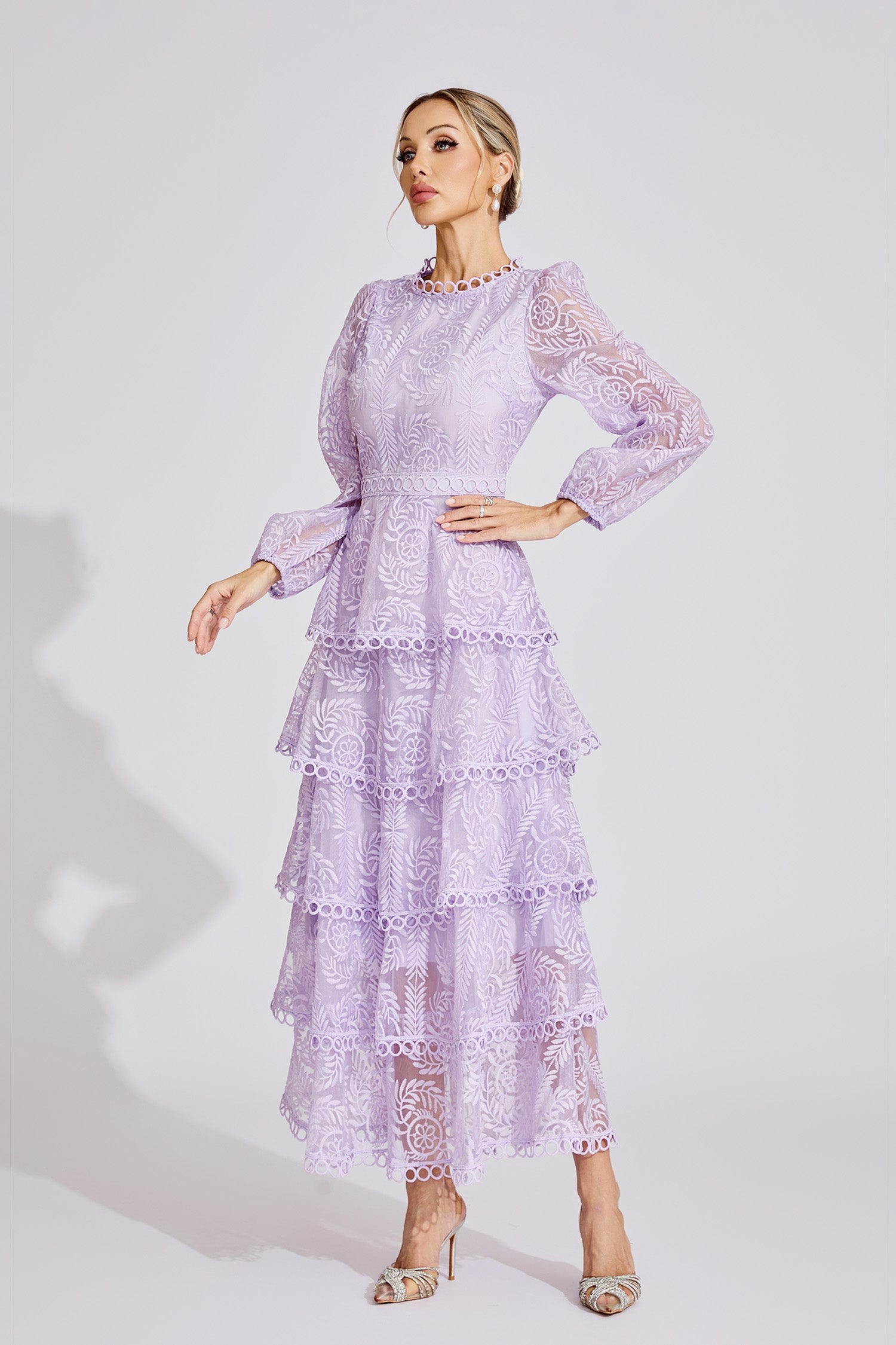 Annya Purple  Elegant Lace Maxi Dress