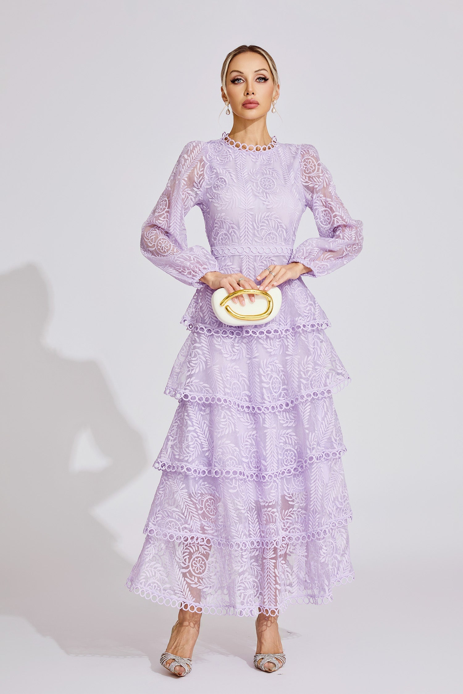 Annya Purple  Elegant Lace Maxi Dress