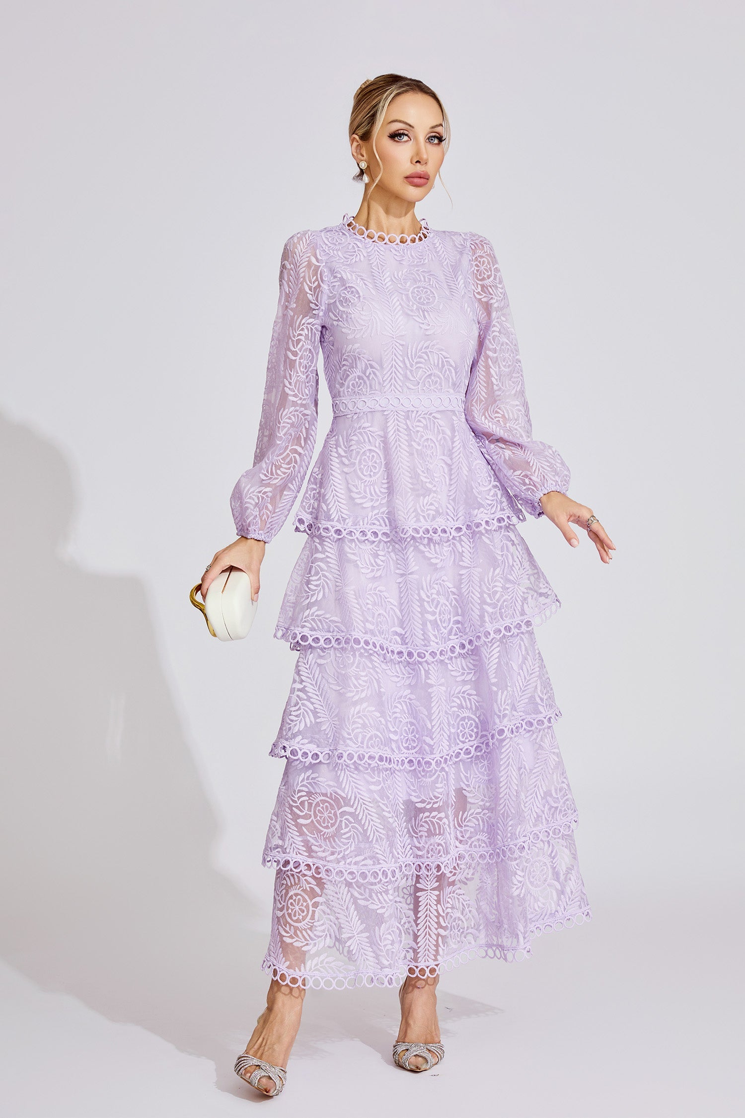 Annya Purple  Elegant Lace Maxi Dress