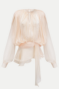 Anzay Pleated Ruffled Hem Mini Dress - Beige