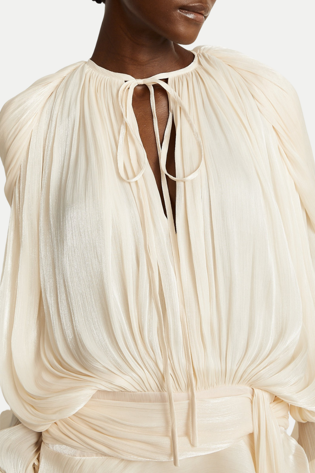 Anzay Pleated Ruffled Hem Mini Dress - Beige