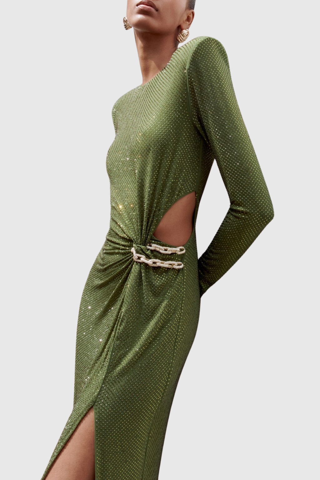 Aquila Crystal Embellished Cutout Maxi Dress - Green