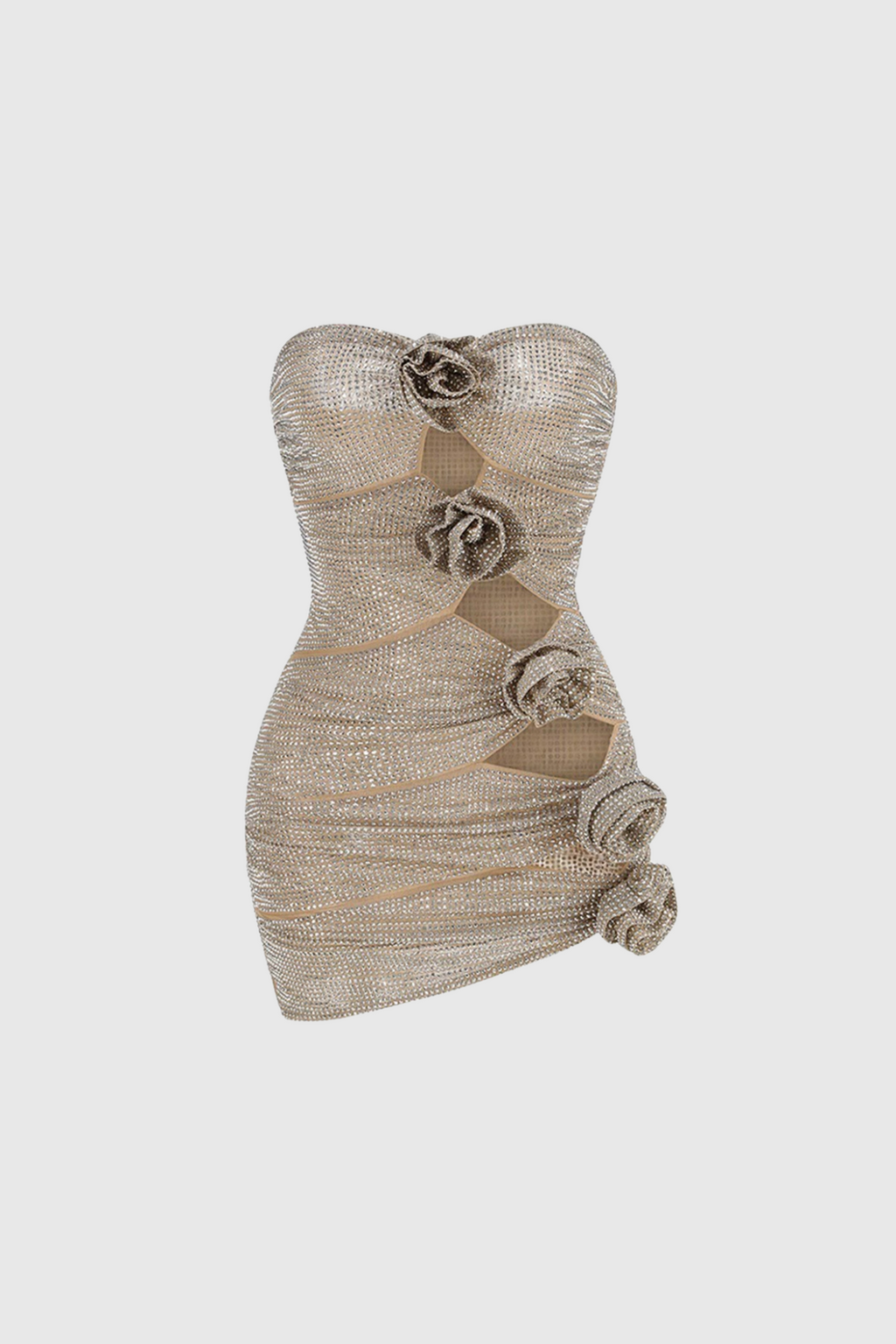Aradia Rhinestone Cutout Flower Strapless Mini Dress