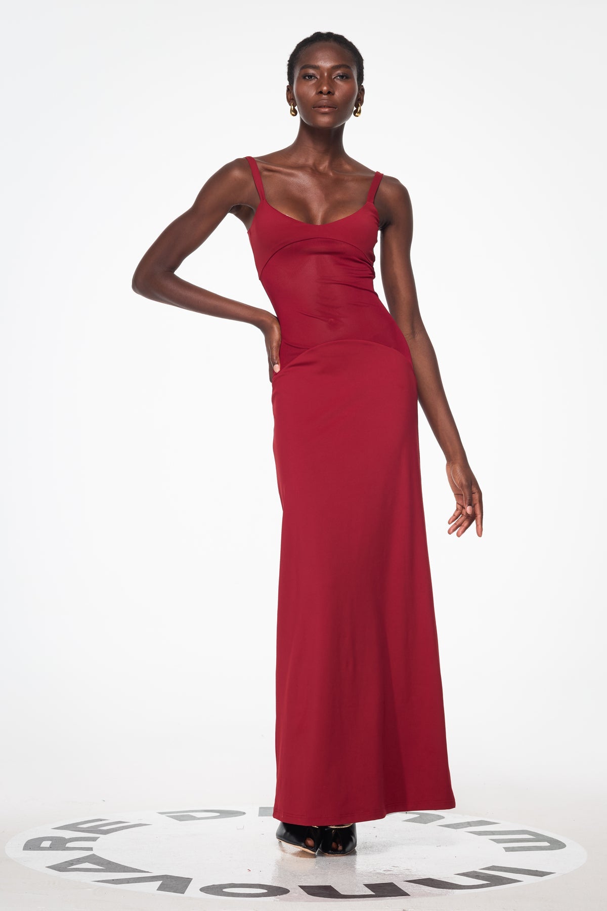 Aram Mesh Spaghetti Sleeveless Maxi Dress