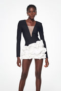 Archana Plunge Ruch Rhinestone Mini Dress