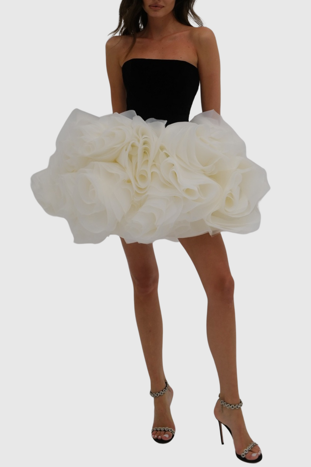 Archki Ruched Flower Strapless Mini Dress