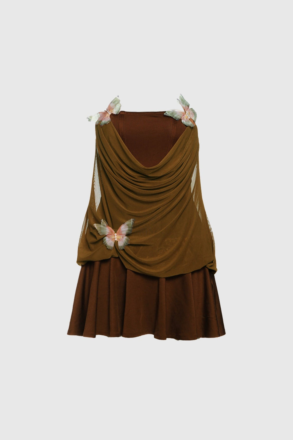 Ardelis Strapless Butterfly Mesh Ruffle Mini Dress