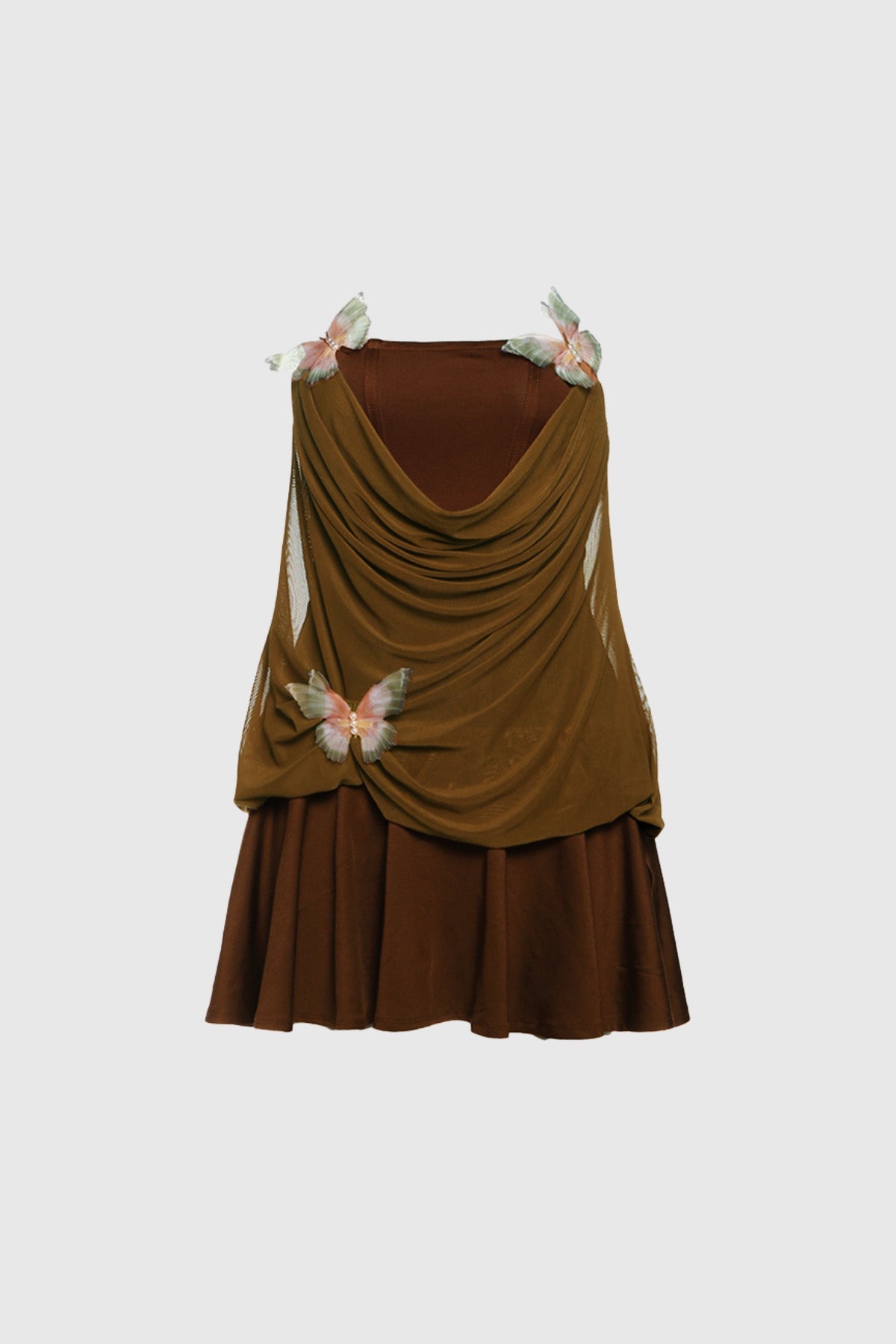 Ardelis Strapless Butterfly Mesh Ruffle Mini Dress