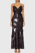 Artia Lace Sequin Maxi Dress - Black