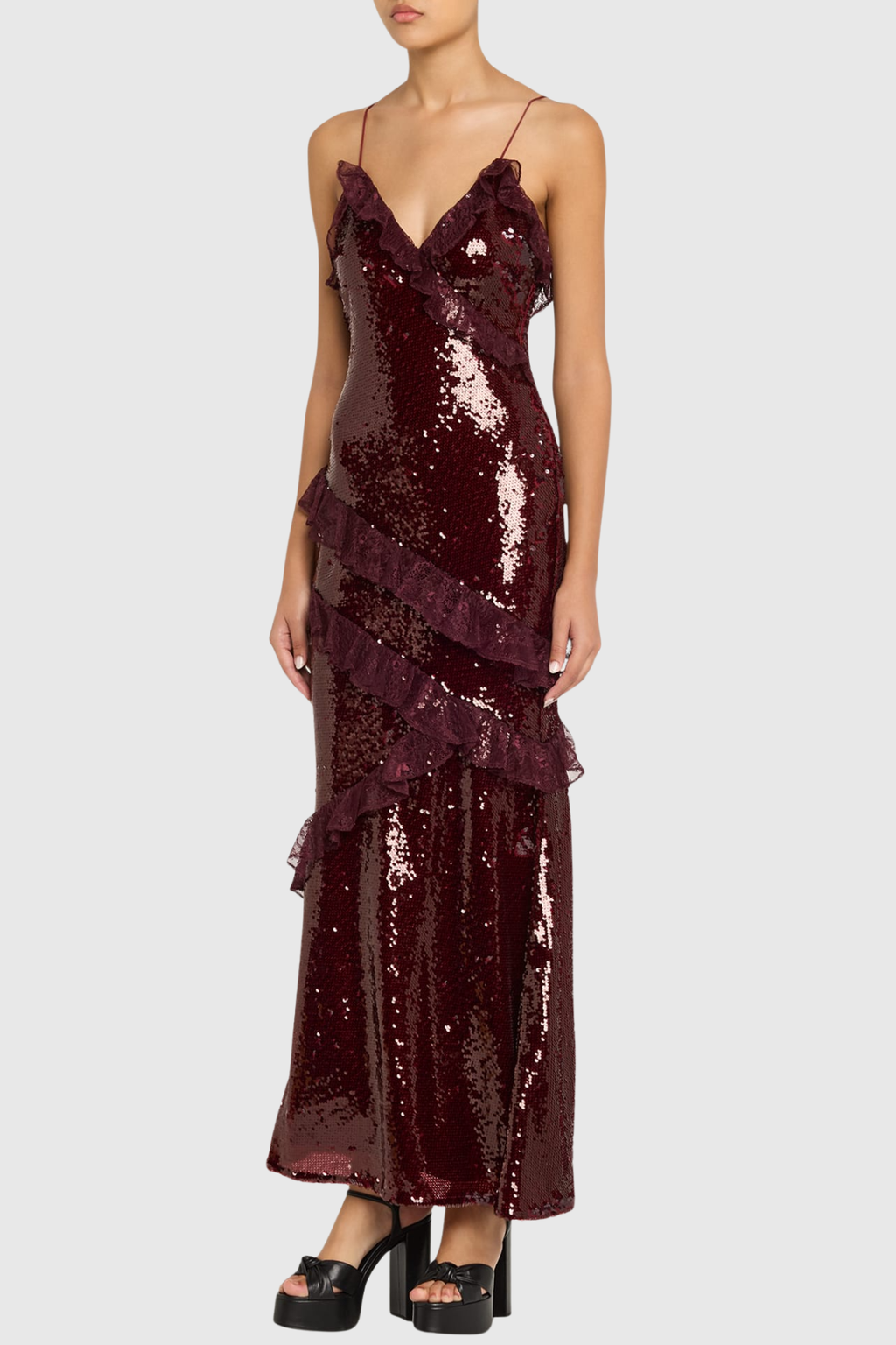 Artia Lace Sequin Maxi Dress - Wine