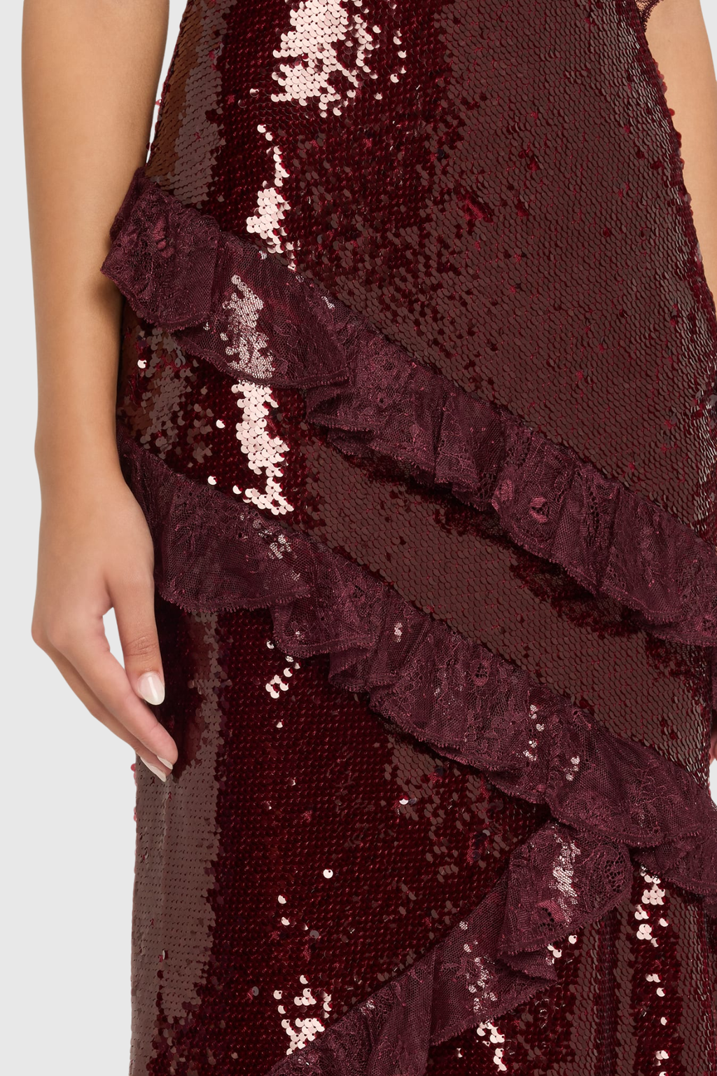 Artia Lace Sequin Maxi Dress - Wine