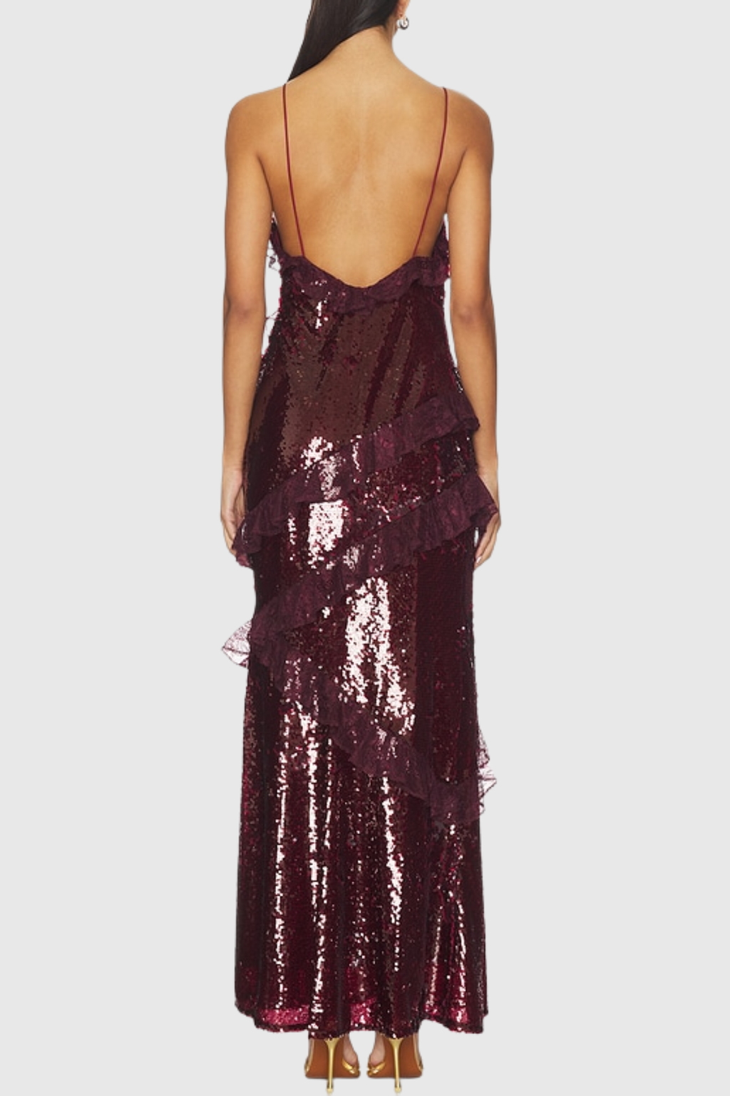 Artia Lace Sequin Maxi Dress - Wine
