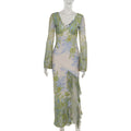 Maxi Dress Elegant Slim Print Irregular Asymmetric Hem