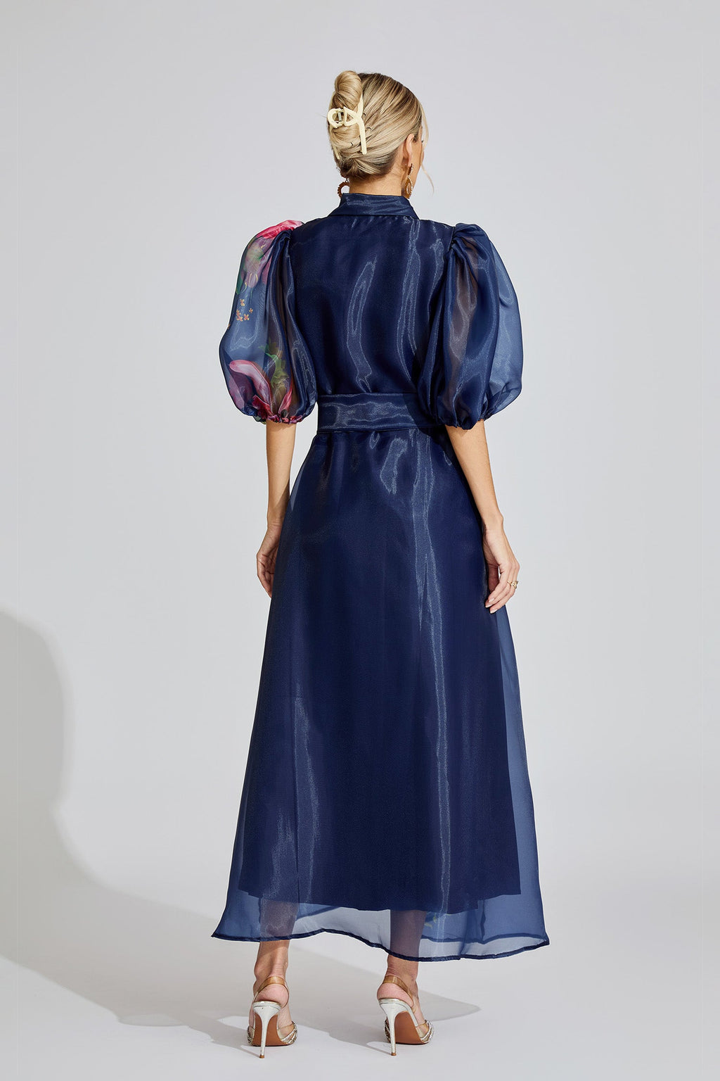 Ava Blue French 3D Floral Maxi Dress