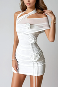 Babylas One Shoulder Flower Mini Dress