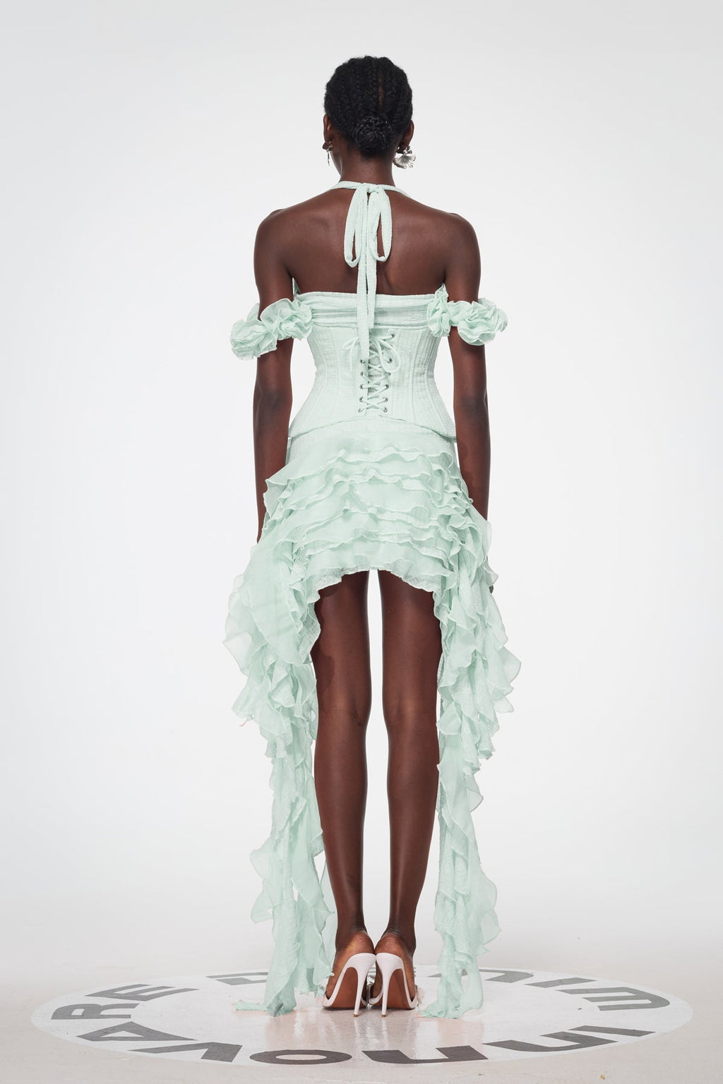 Baha Ruch Ruffle Fringe Mini Dress In Green
