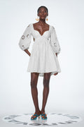 Bahdan Cutout Balloon Sleeve Ruffle Mini Dress In White