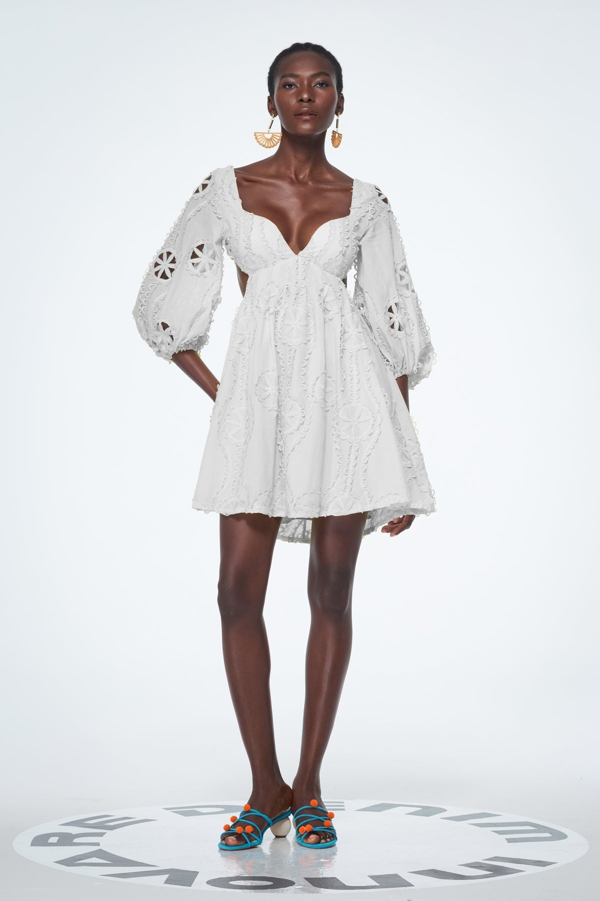 Bahdan Cutout Balloon Sleeve Ruffle Mini Dress In White