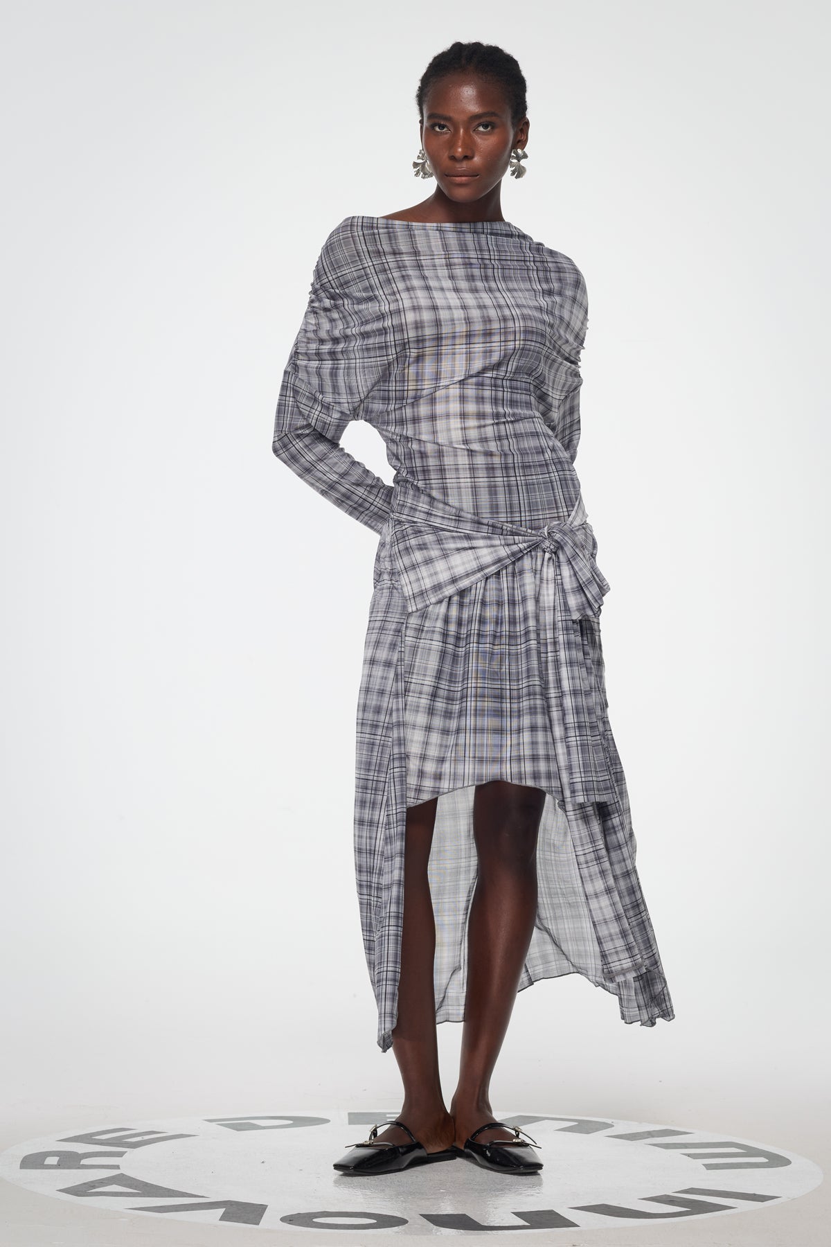 Bahija Plaid Asymmetric Split Maxi Dress