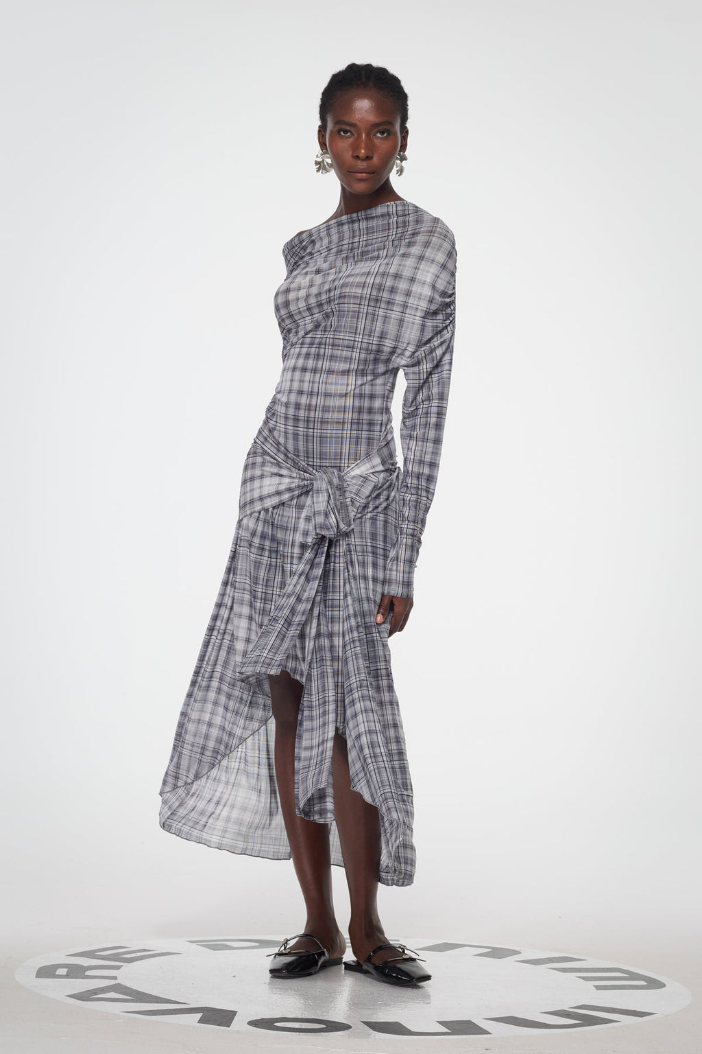 Bahija Plaid Asymmetric Split Maxi Dress