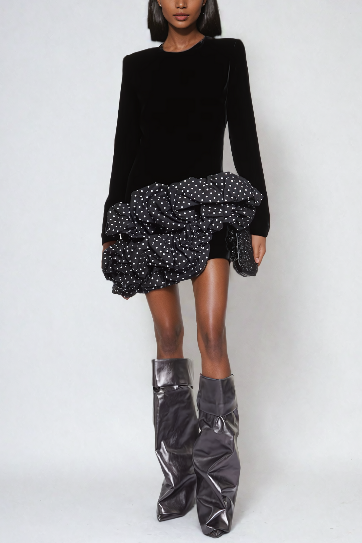 Balesego Ruffle Dot Long Sleeve Mini Dress