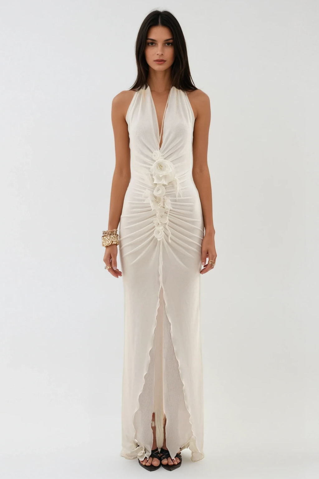 Batyah Halter Neck Flower Split Maxi Dress