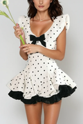 Bede Dot Plunge Lace Ruffle Mini Dress