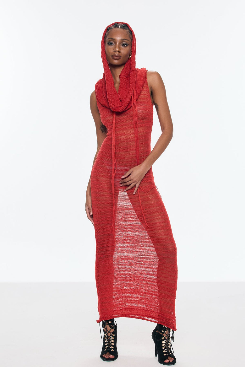 Benigna Cutout Hooded Fringe Maxi Dress