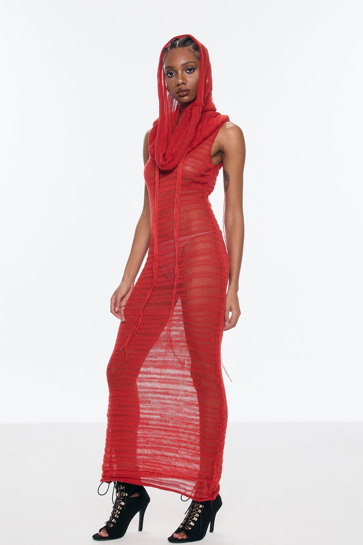 Benigna Cutout Hooded Fringe Maxi Dress