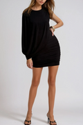Beryl Asymmetric Shawl Ruched Mini Dress In Black