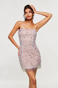 Blandinus Crystal Mesh Spaghetti Mini Dress