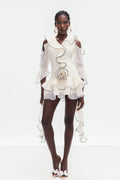 Boel Ruffle Flower Fringe Mini Dress